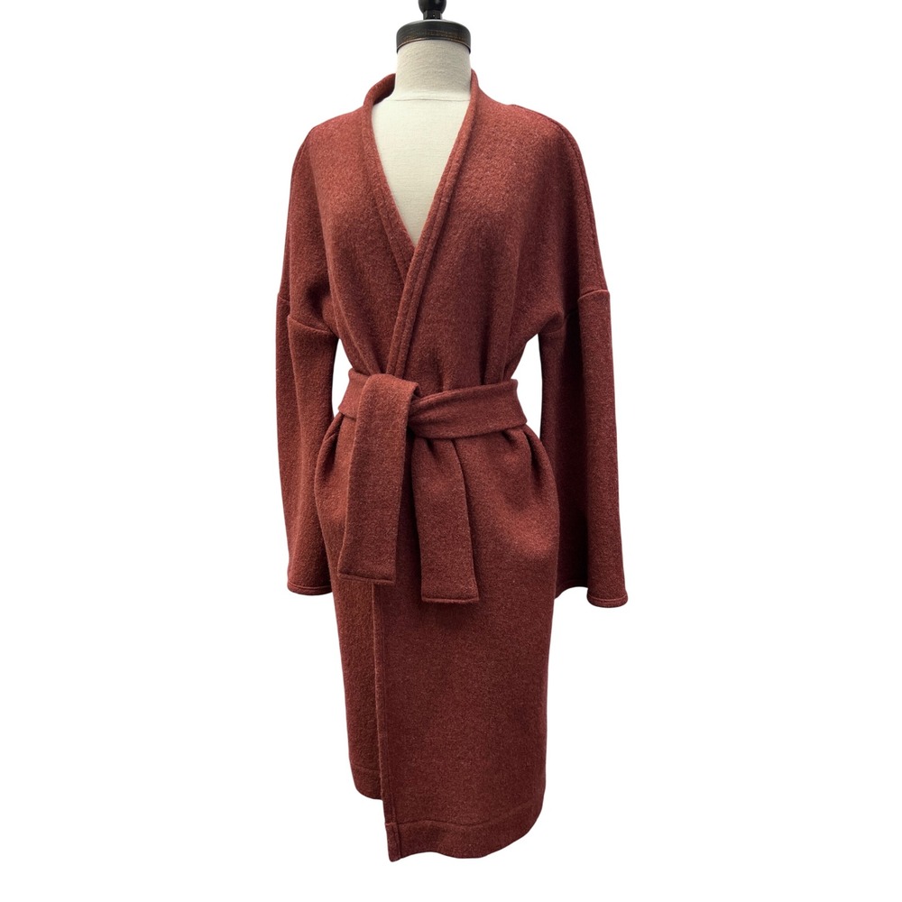 Hackwith Design House Wrap Coat Womens M/L Rust Red Excellent Boiled Wool Style